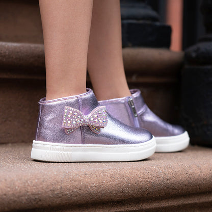 Nina Shoes Girls Gwenny Silver Metallic High Top Zip Sneaker
