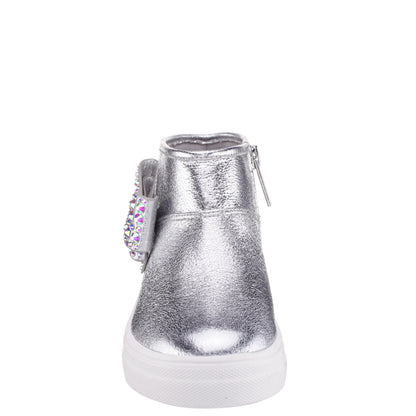 Nina Shoes Girls Gwenny Silver Metallic High Top Zip Sneaker