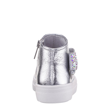 Nina Shoes Girls Gwenny Silver Metallic High Top Zip Sneaker