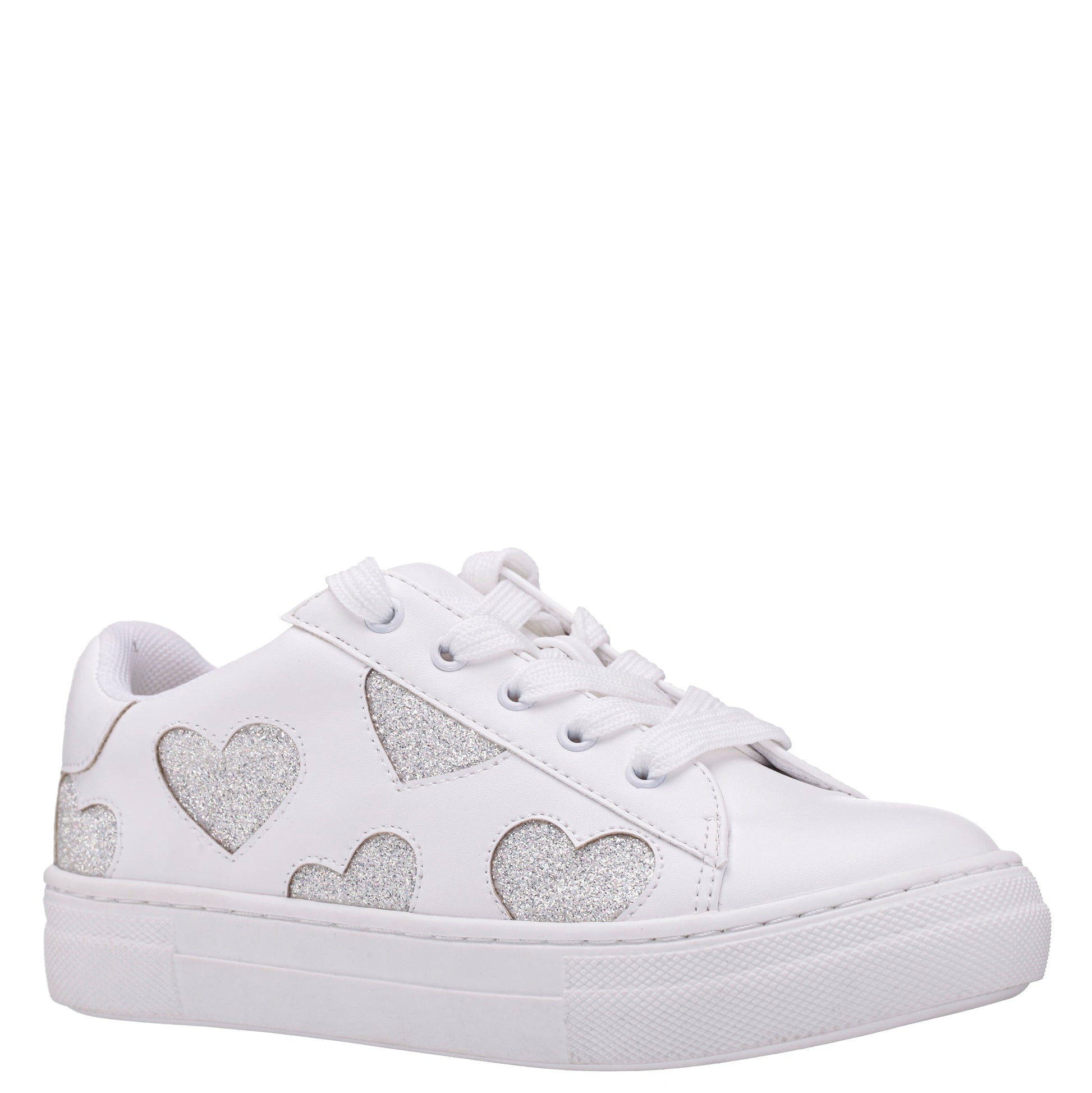 Nina Shoes Girls Esti White lace up sneakers with hearts