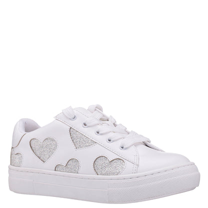 Nina Shoes Girls Esti White lace up sneakers with hearts