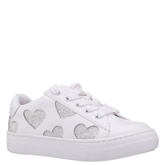 Nina Shoes Girls Esti White lace up sneakers with hearts