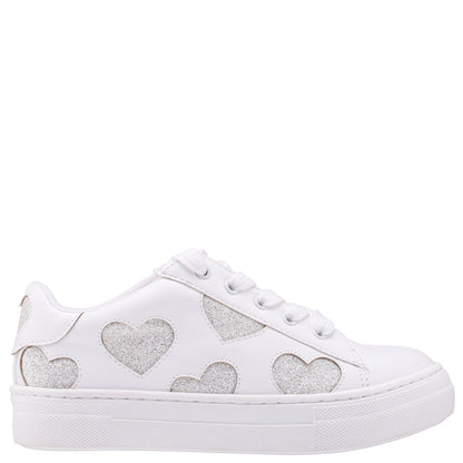 Nina Shoes Girls Esti White lace up sneakers with hearts
