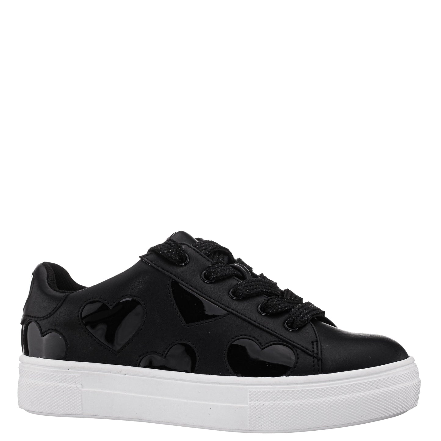 Nina Shoes Girls Esti Black lace up sneakers with hearts
