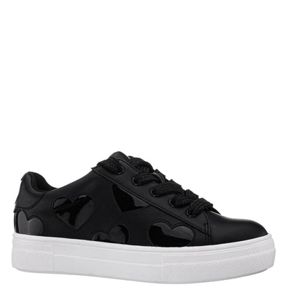 Nina Shoes Girls Esti Black lace up sneakers with hearts