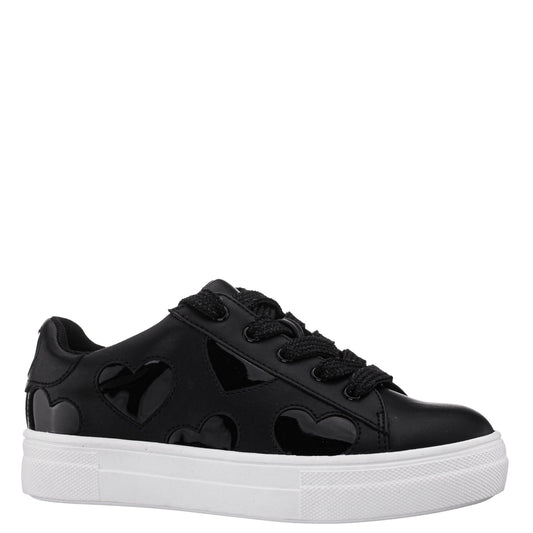 Nina Shoes Girls Esti Black lace up sneakers with hearts