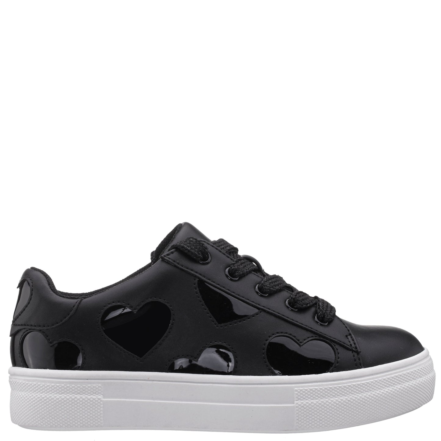 Nina Shoes Girls Esti Black lace up sneakers with hearts