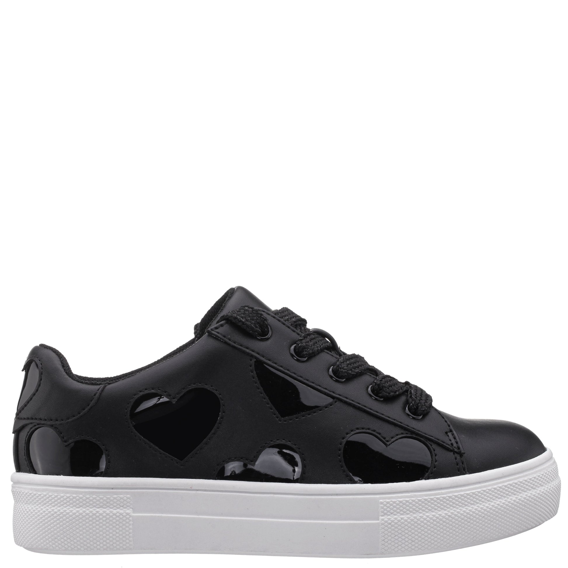 Nina Shoes Girls Esti Black lace up sneakers with hearts