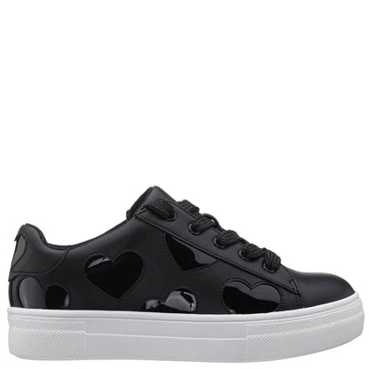 Nina Shoes Girls Esti Black lace up sneakers with hearts