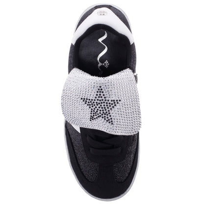 Nina Shoes Girls Cruise Black Glitter Low Top Sneakers