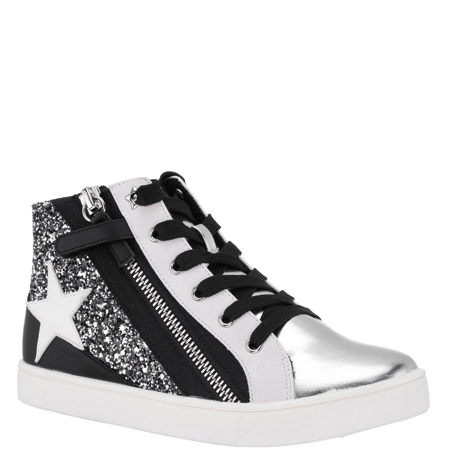 Nina Shoes Girls Yuti Black Glitter High Top Sneakers