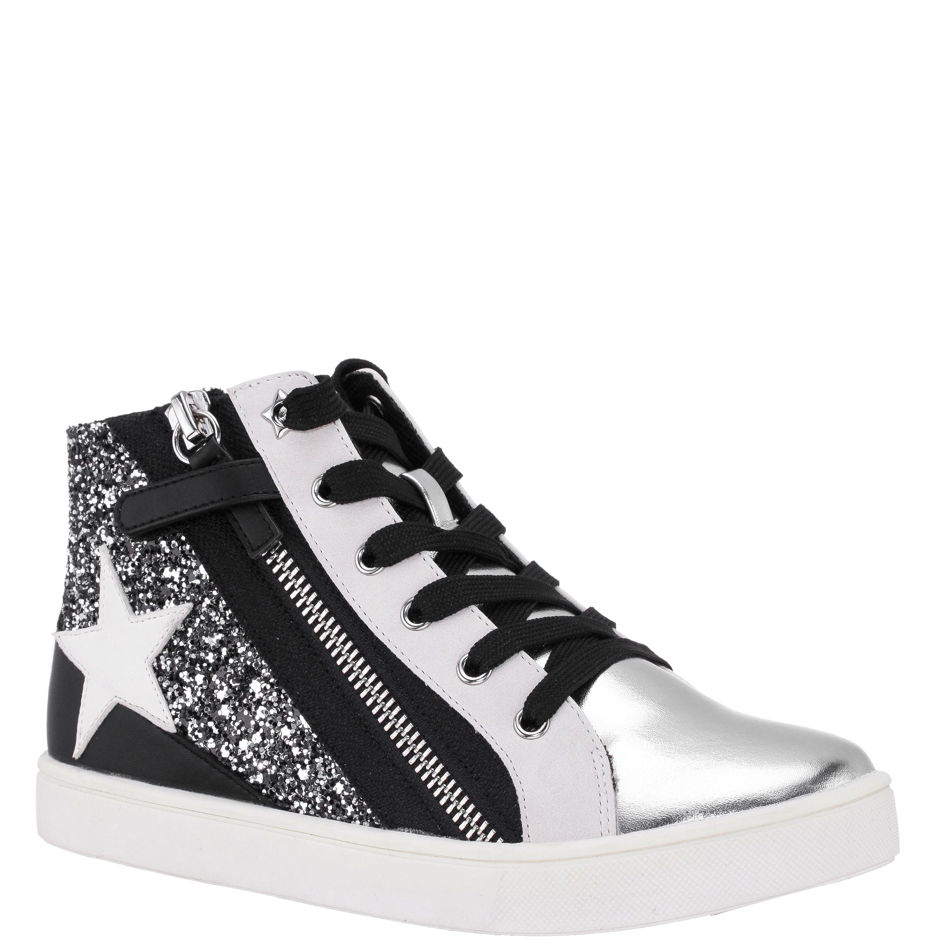 Nina Shoes Girls Yuti Black Glitter High Top Sneakers