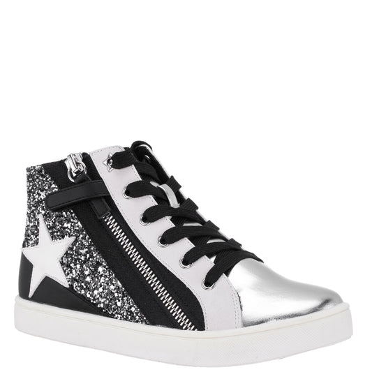 Nina Shoes Girls Yuti Black Glitter High Top Sneakers