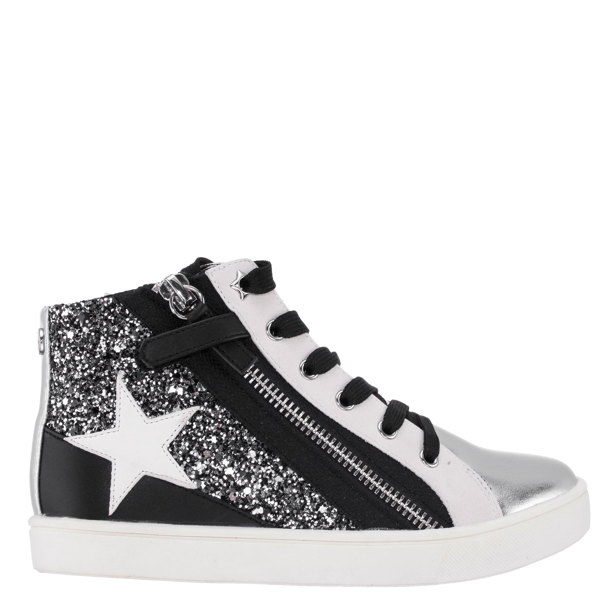 Nina Shoes Girls Yuti Black Glitter High Top Sneakers