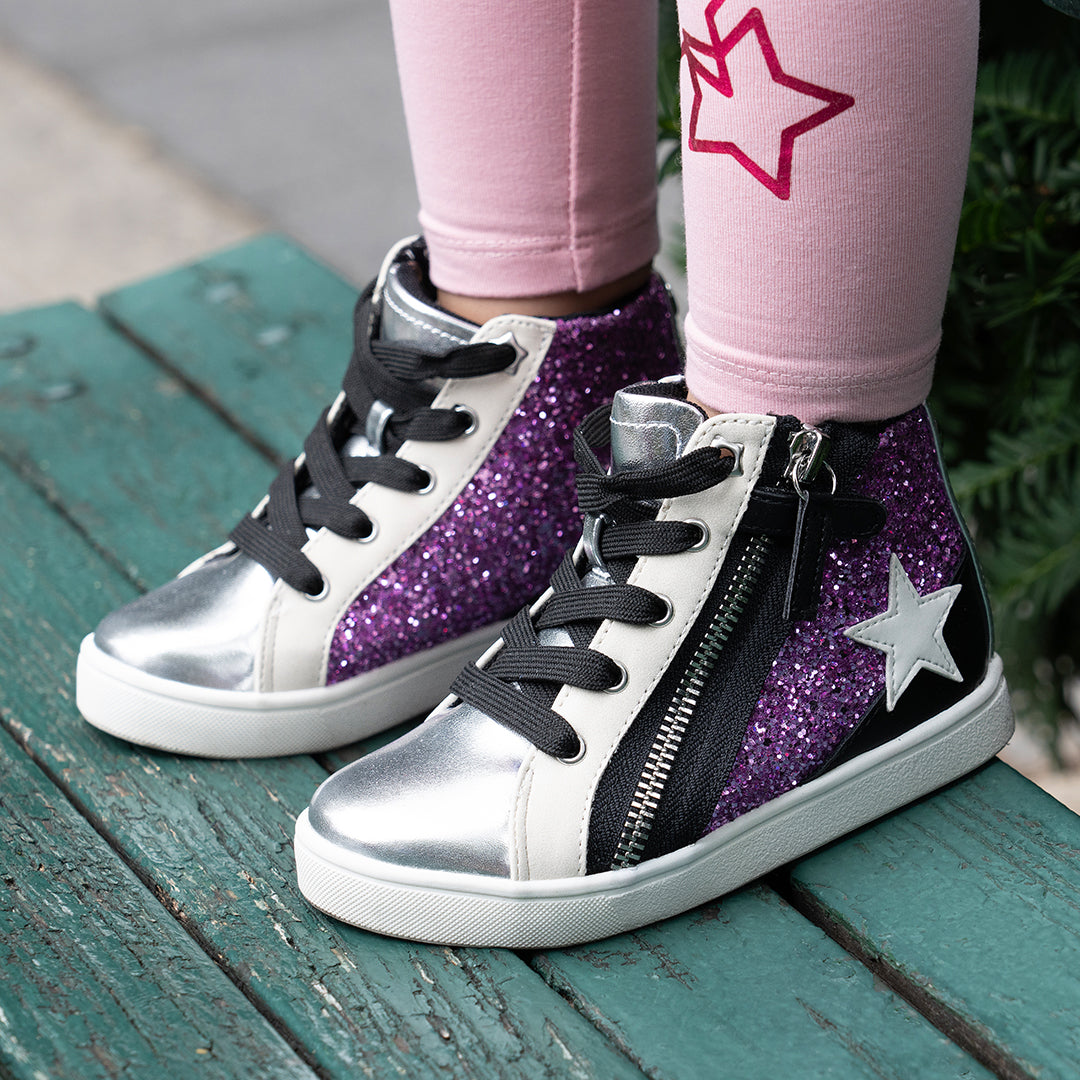 Nina Shoes Girls Yuti Black Glitter High Top Sneakers