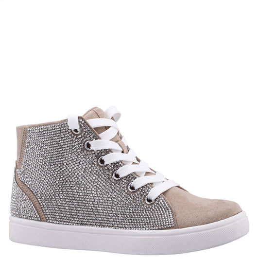 Nina Shoes Girls Kula Tan Crystal Side Zip Hightop Sneaker