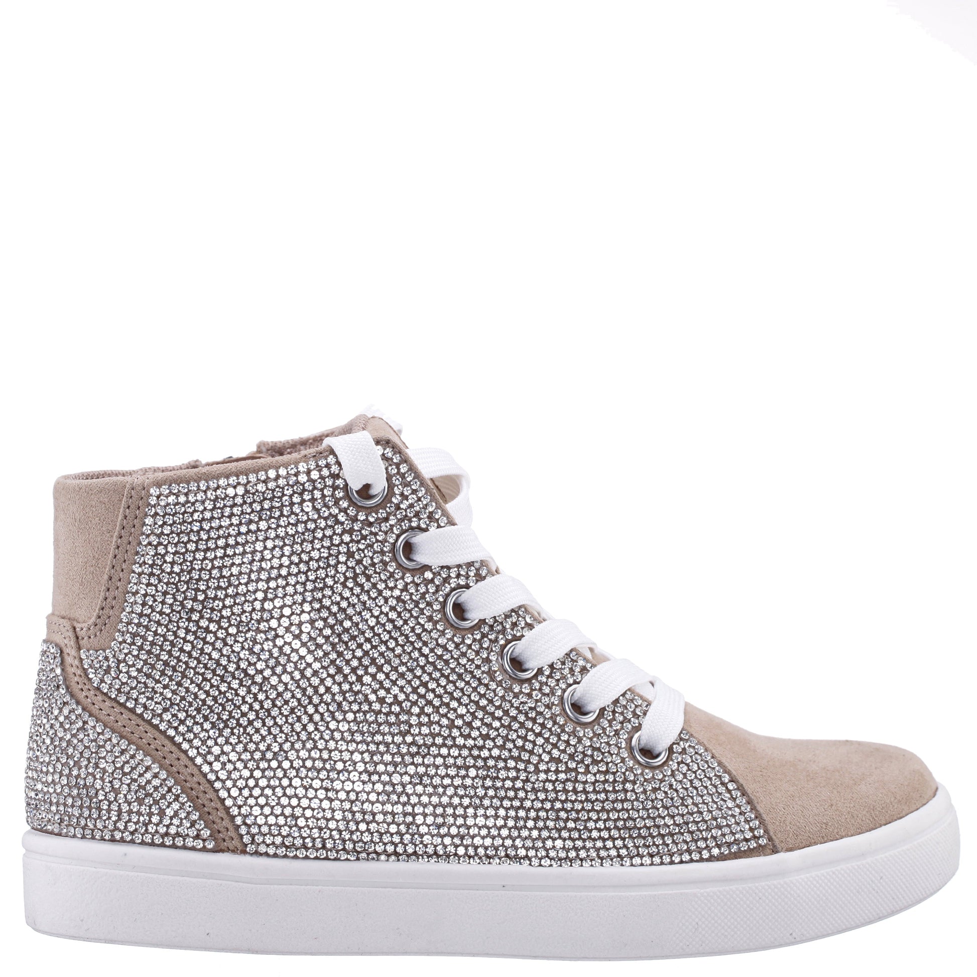 Nina Shoes Girls Kula Tan Crystal Side Zip Hightop Sneaker