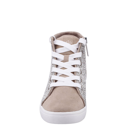Nina Shoes Girls Kula Tan Crystal Side Zip Hightop Sneaker