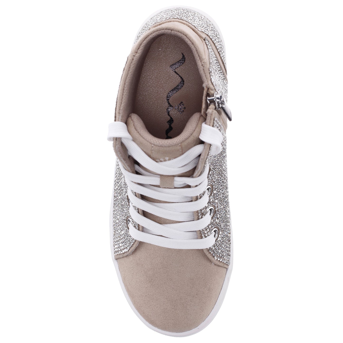 Nina Shoes Girls Kula Tan Crystal Side Zip Hightop Sneaker