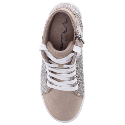 Nina Shoes Girls Kula Tan Crystal Side Zip Hightop Sneaker