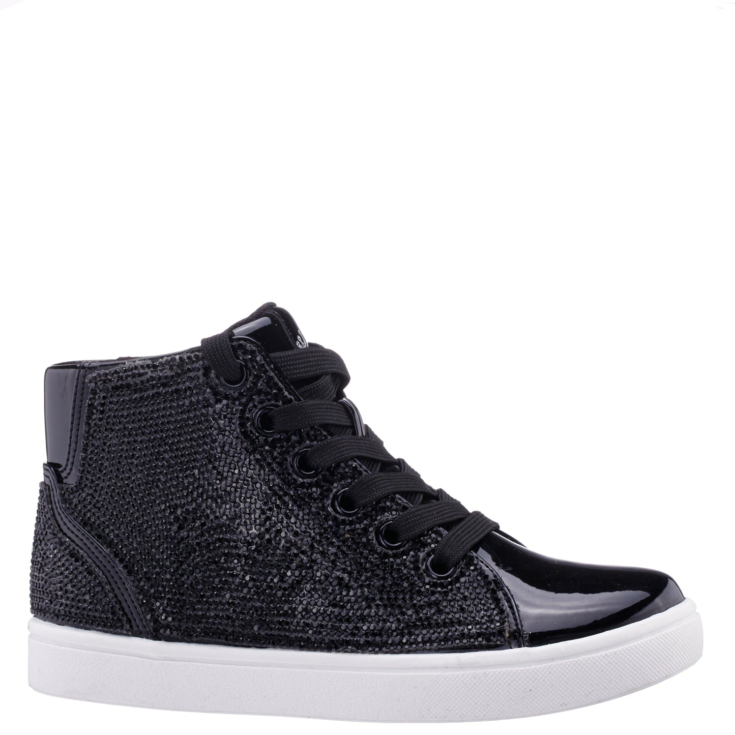 Nina Shoes Girls Kula Black Crystal Side Zip High Top Sneaker