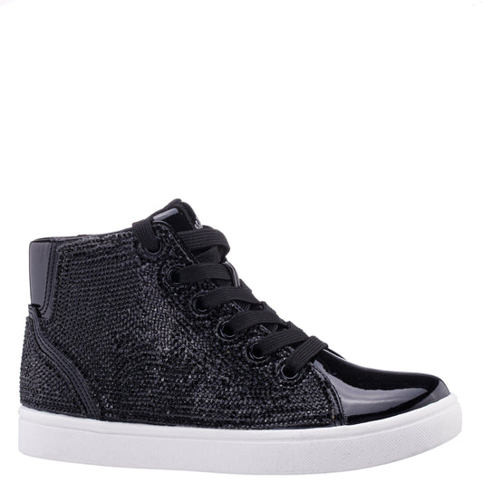 Nina Shoes Girls Kula Black Crystal Side Zip High Top Sneaker