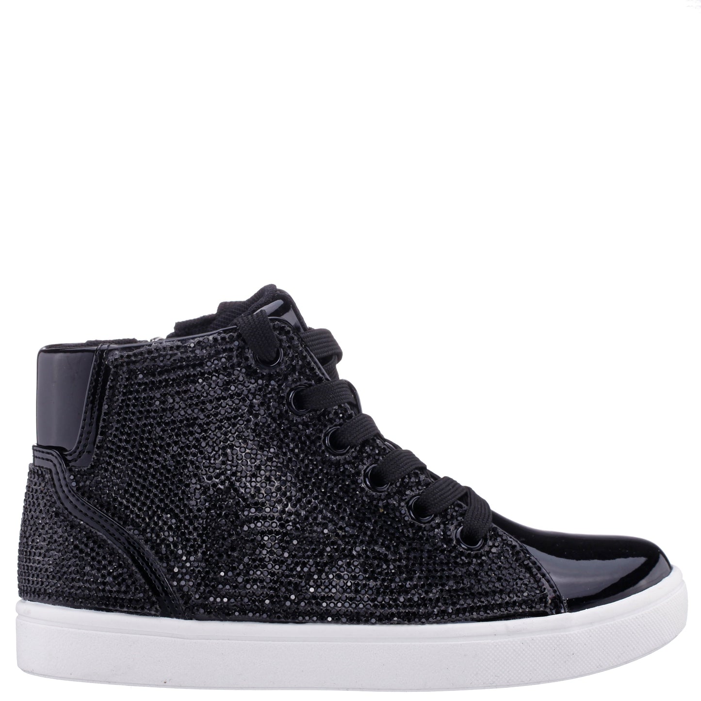 Nina Shoes Girls Kula Black Crystal Side Zip High Top Sneaker