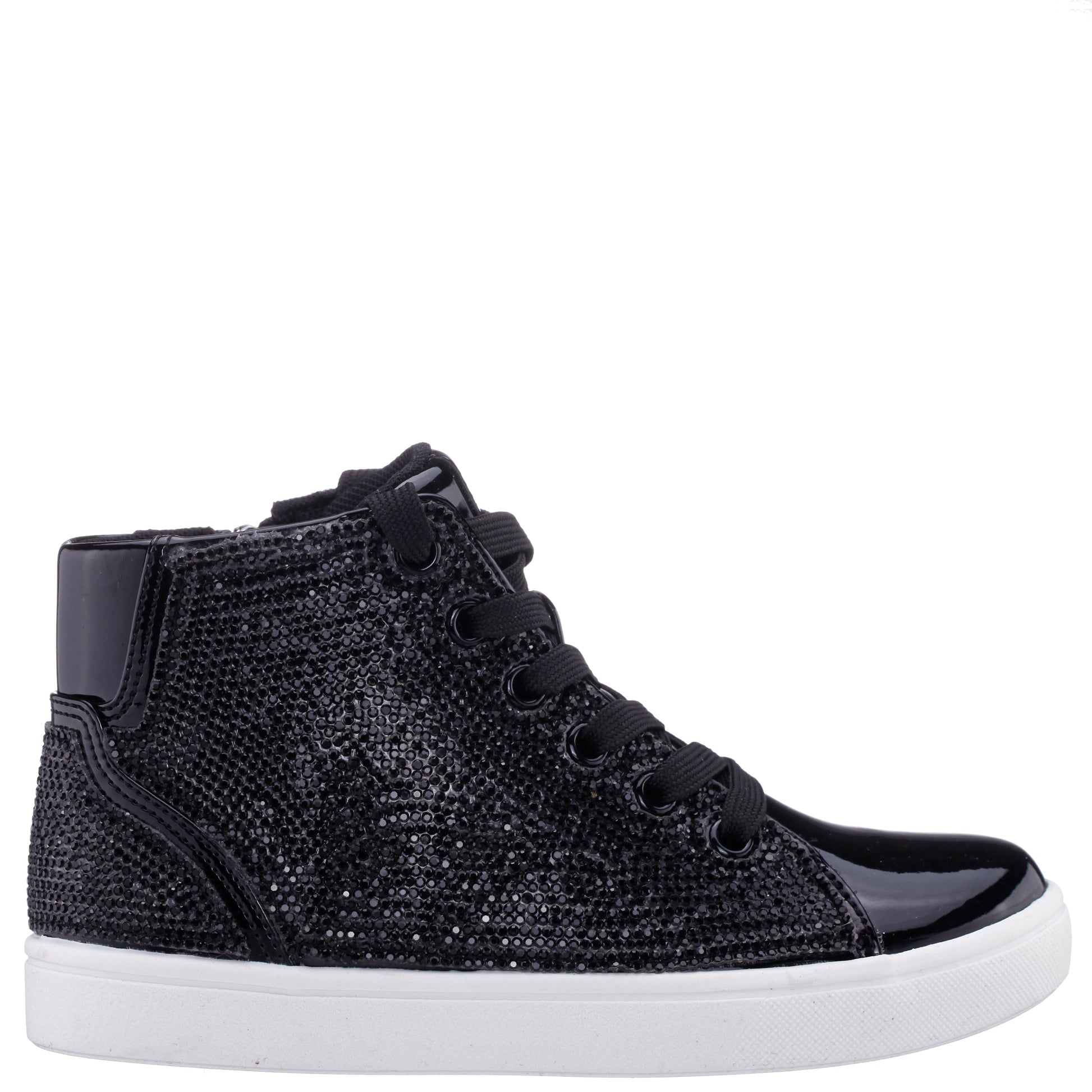 Nina Shoes Girls Kula Black Crystal Side Zip High Top Sneaker