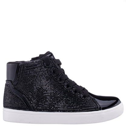 Nina Shoes Girls Kula Black Crystal Side Zip High Top Sneaker