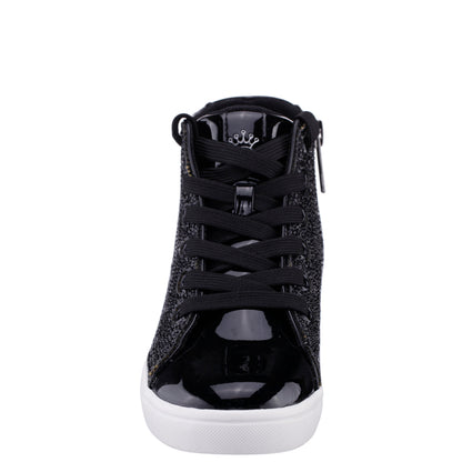 Nina Shoes Girls Kula Black Crystal Side Zip High Top Sneaker