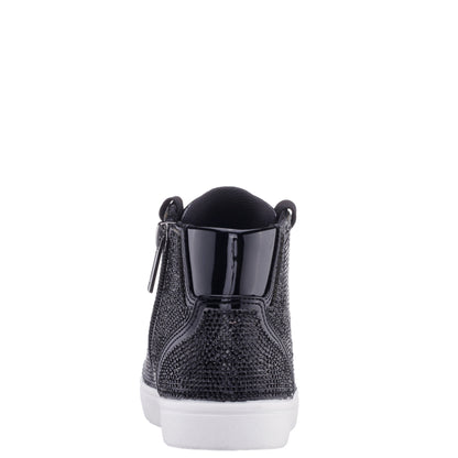 Nina Shoes Girls Kula Black Crystal Side Zip High Top Sneaker