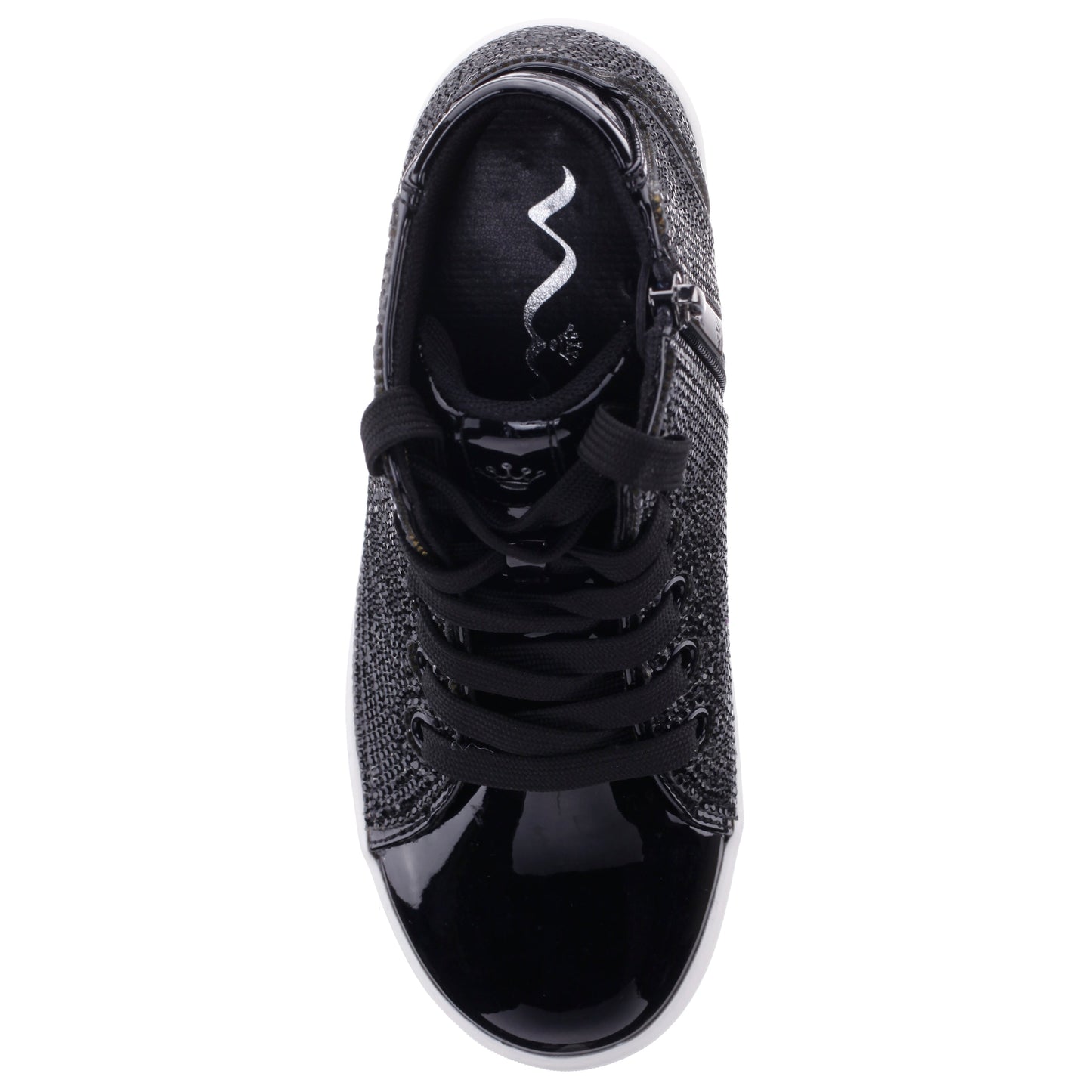 Nina Shoes Girls Kula Black Crystal Side Zip High Top Sneaker