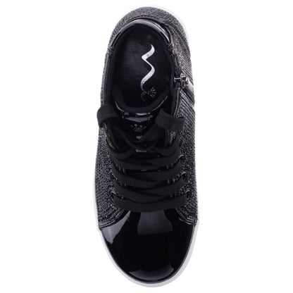 Nina Shoes Girls Kula Black Crystal Side Zip High Top Sneaker