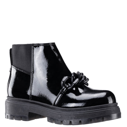 Nina Shoes Girls Ocean Black Crinkle Patent Side Zip boot