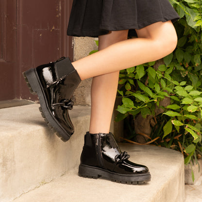 Nina Shoes Girls Ocean Black Crinkle Patent Side Zip boot