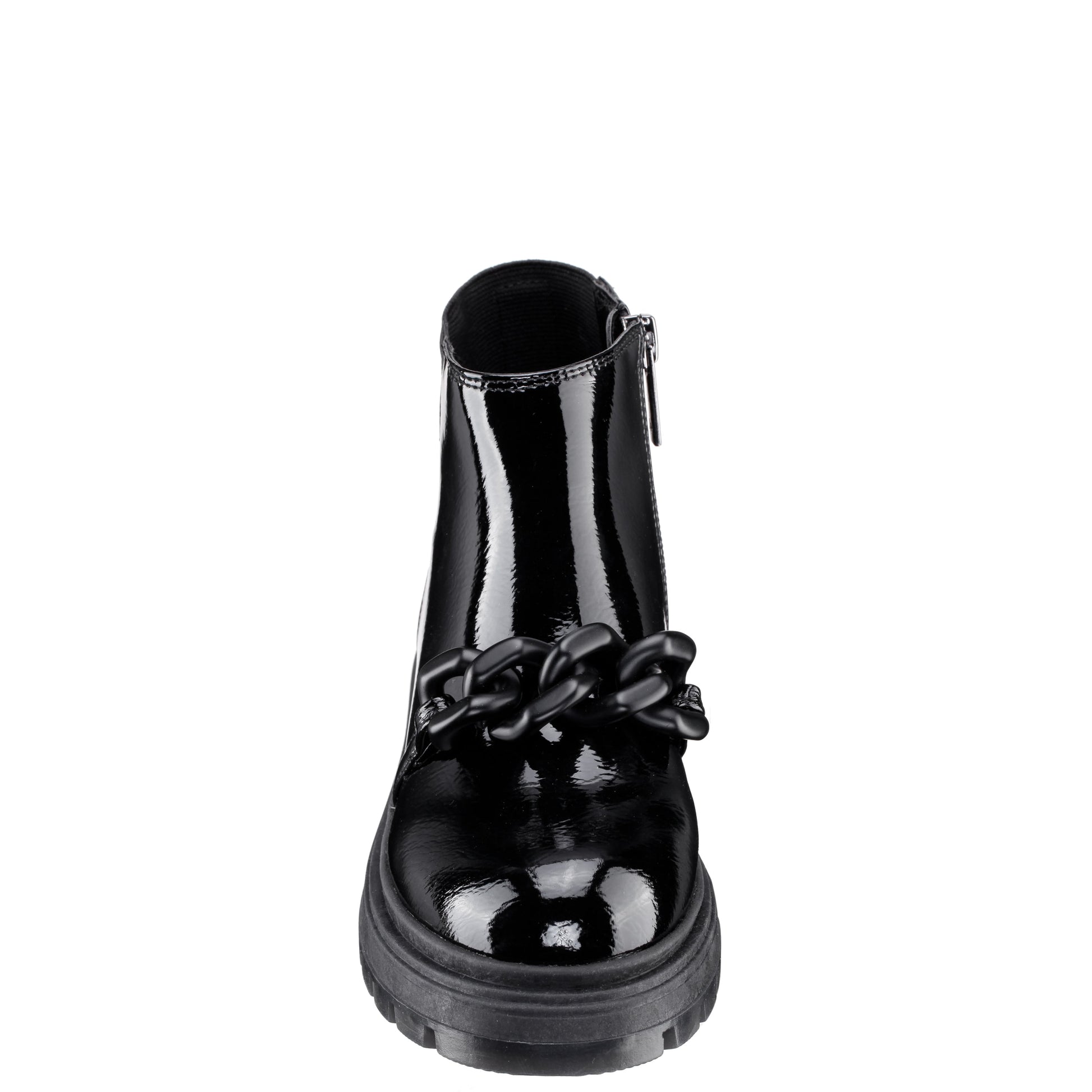 Nina Shoes Girls Ocean Black Crinkle Patent Side Zip boot