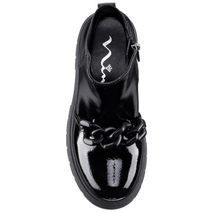 Nina Shoes Girls Ocean Black Crinkle Patent Side Zip boot