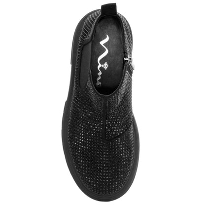 Nina Shoes Girls Prisila2 Black Rhinestone Inside Zip Ankle Boots