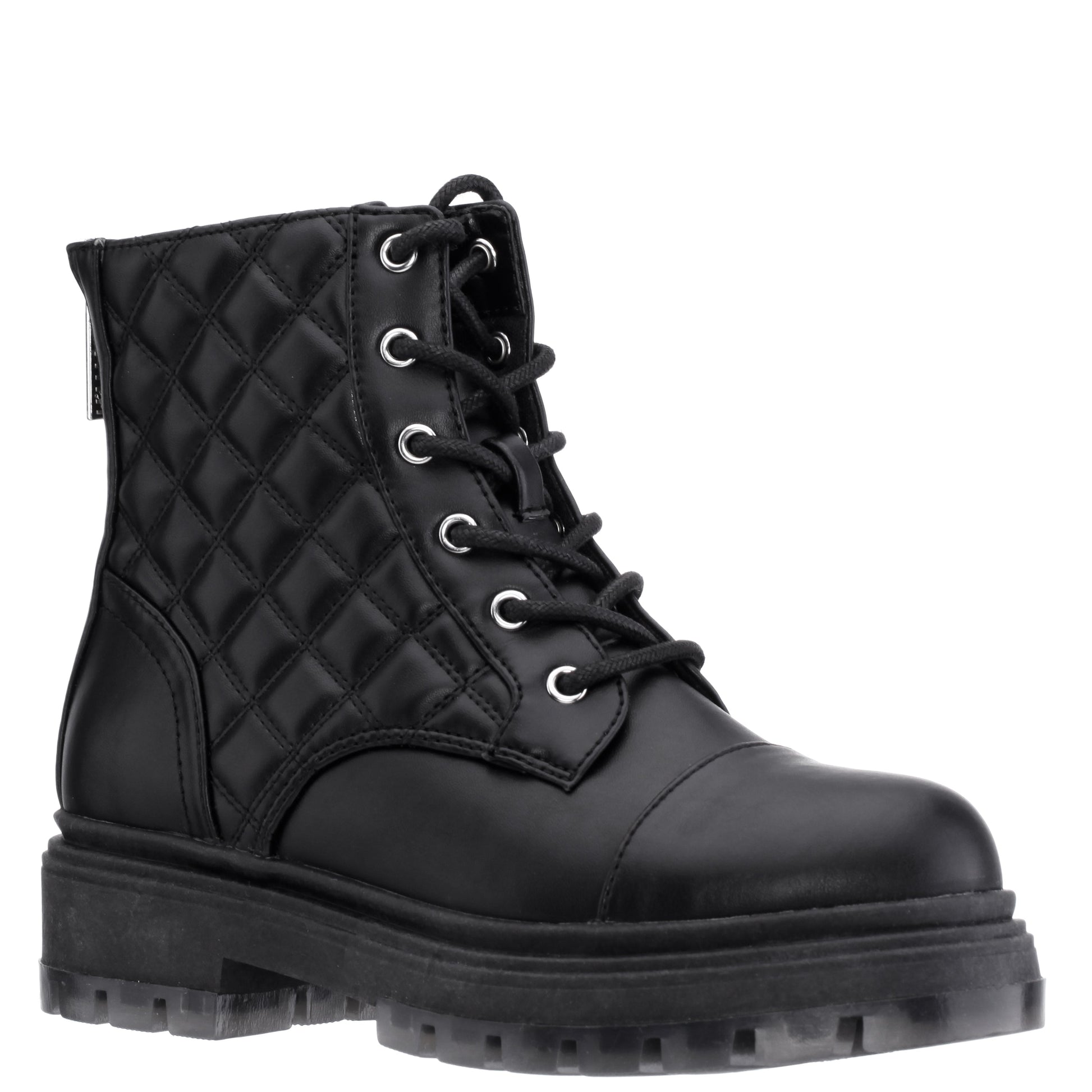 Nina Shoes Girls Diana Balck Quilted Back Zip Combat Boots