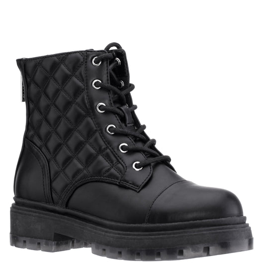 Nina Shoes Girls Diana Balck Quilted Back Zip Combat Boots