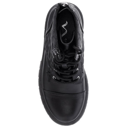 Nina Shoes Girls Diana Balck Quilted Back Zip Combat Boots