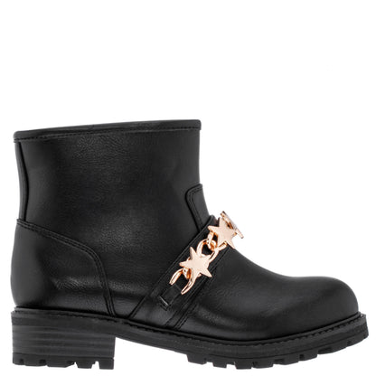 Nina Shoes Girls Jennie Black Star Buckle Biker Boots