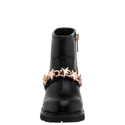 Nina Shoes Girls Jennie Black Star Buckle Biker Boots