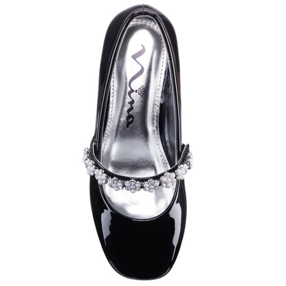 Nina Shoes Girls Joansie Black Patent Ballet Dress Shoe