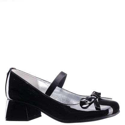 Nina Shoes Girls Bryonna Black Patent Heel Mary Jane Pumps