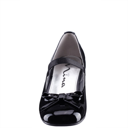Nina Shoes Girls Bryonna Black Patent Heel Mary Jane Pumps
