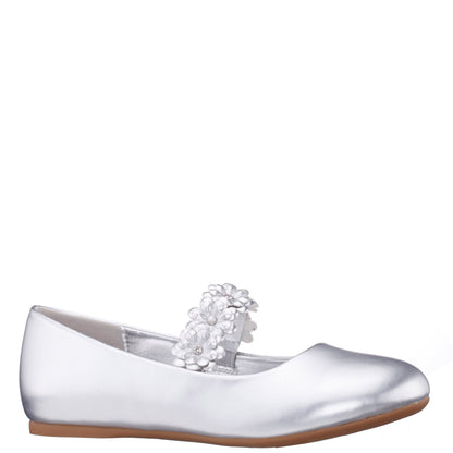Nina Shoes Girls Rozy Silver Metallic Ballet Dress Shoes