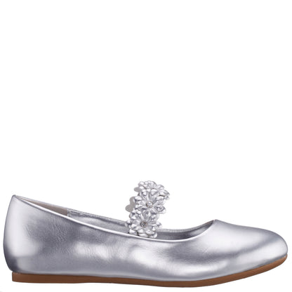 Nina Shoes Girls Rozy Silver Metallic Ballet Dress Shoes