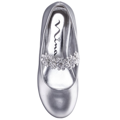 Nina Shoes Girls Rozy Silver Metallic Ballet Dress Shoes