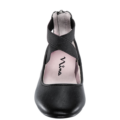 Nina Shoes Girls Marissa Black zip back ballet flats